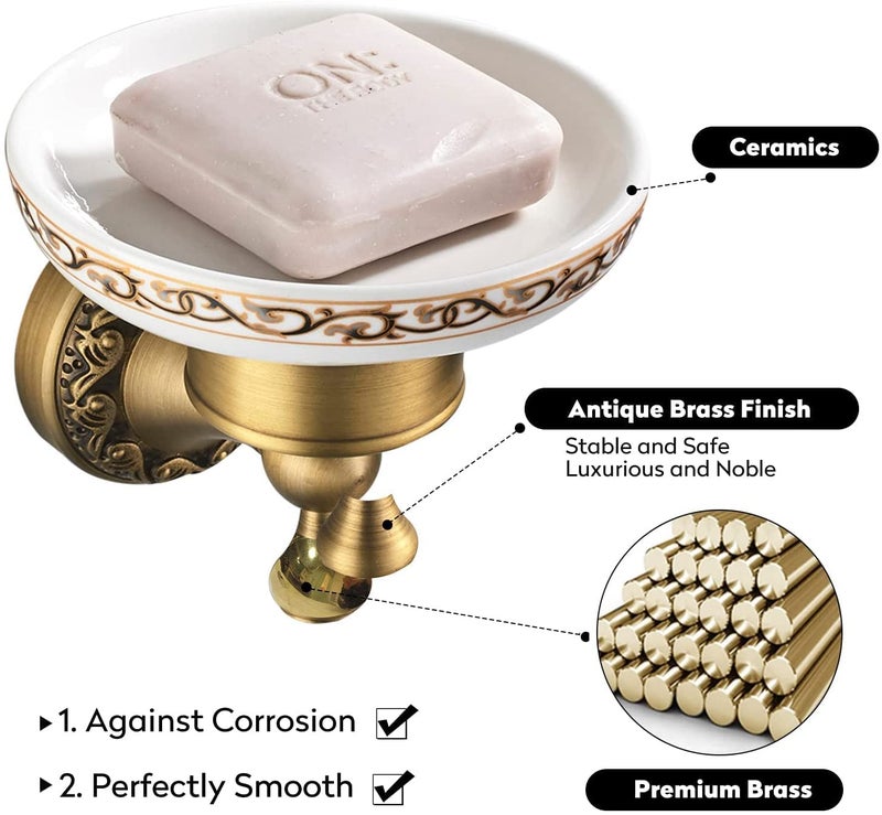 Leyden Shower Soap Dish, Antique Brass Dish Soap Holder Luxury Art Engraved Wall Mount Bathroom Hardware - Image 2